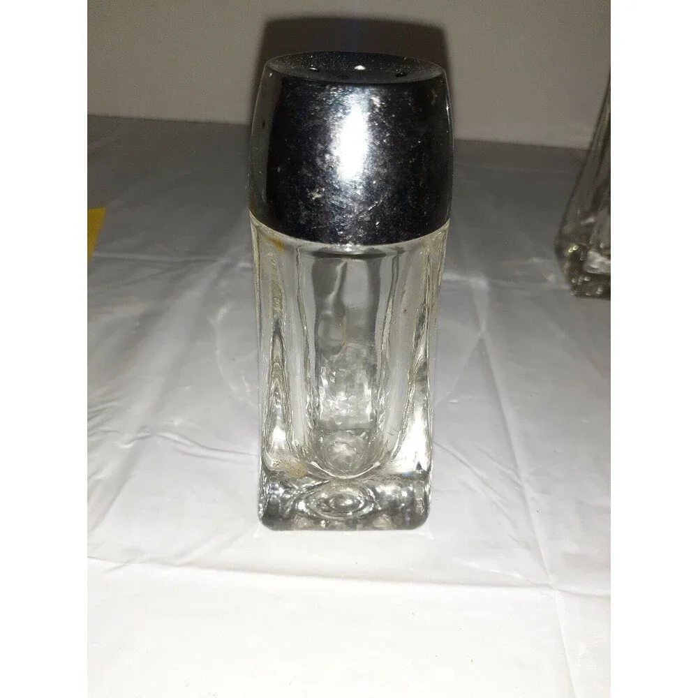 Vintage Heavy Clear Glass Salt And Pepper Shakers 4.25 inches tall